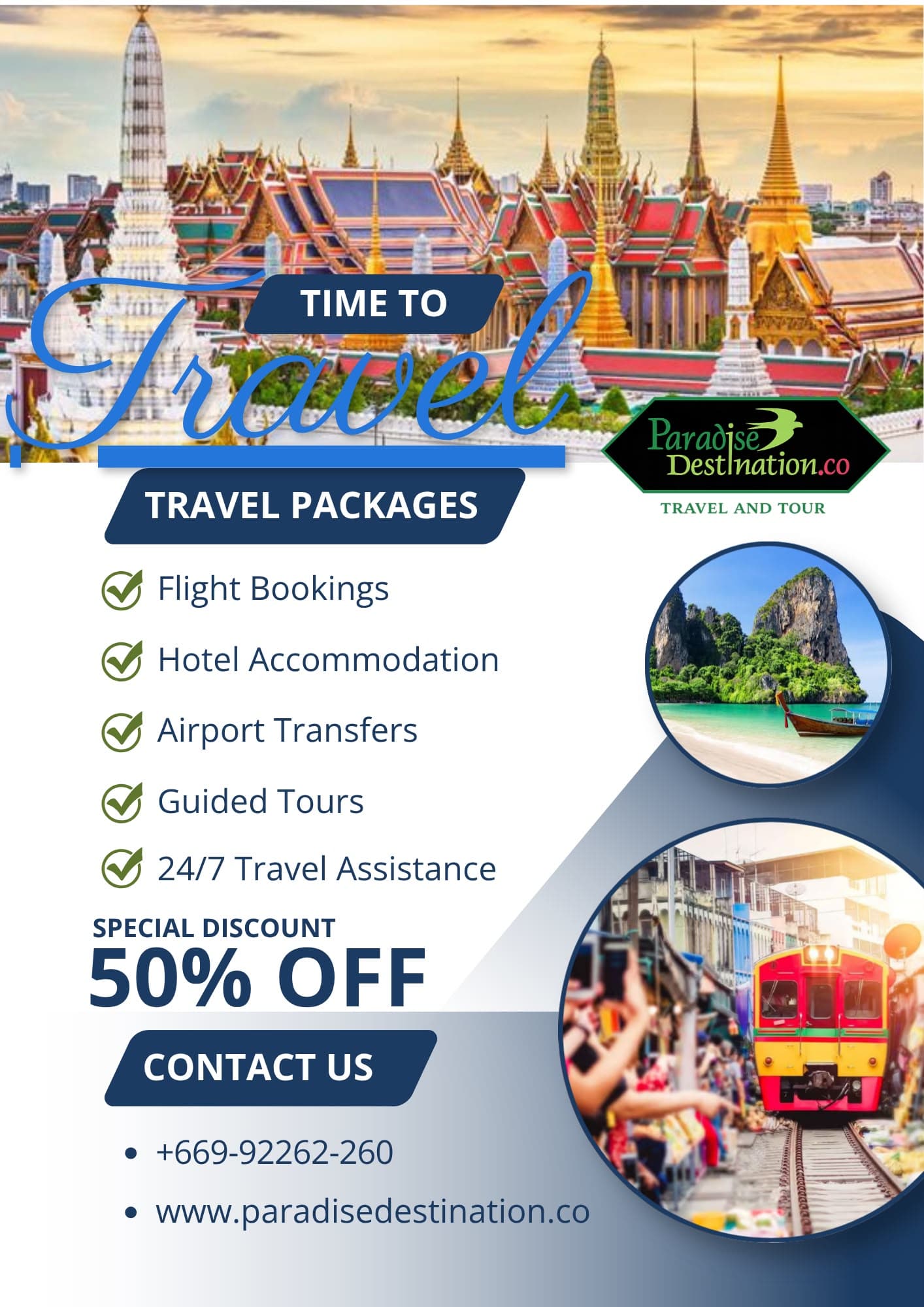 Time to Travel Thailand with Paradise Destination. tour destination